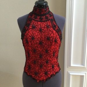Gorgeous red and black beaded top